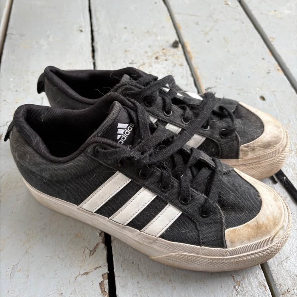 Adidas Black and White Sneakers with platform